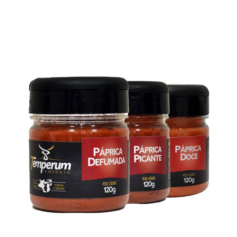 Kit Pápricas 120g Doce, Picante e Defumada